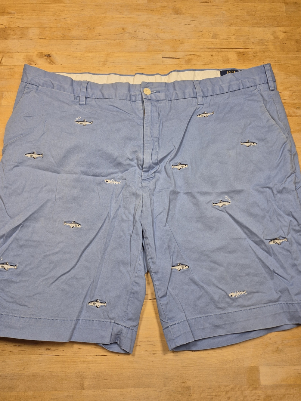 Polo by Ralph Lauren Light Blue Embroidered Fish Flat Front Men’s Shorts